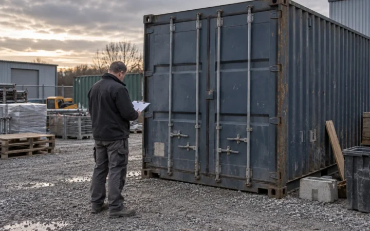 Facility manager reviewing container estimates in a commercial yard