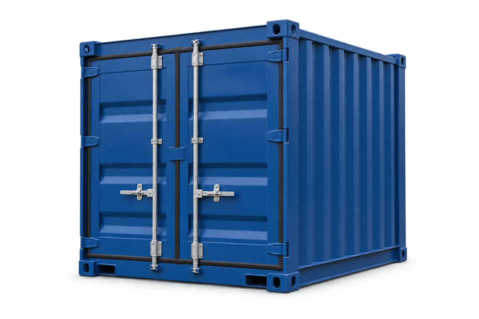 Blue 10-foot steel shipping container