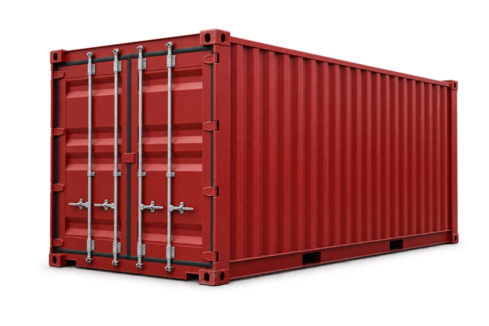 Red 20-foot steel shipping container