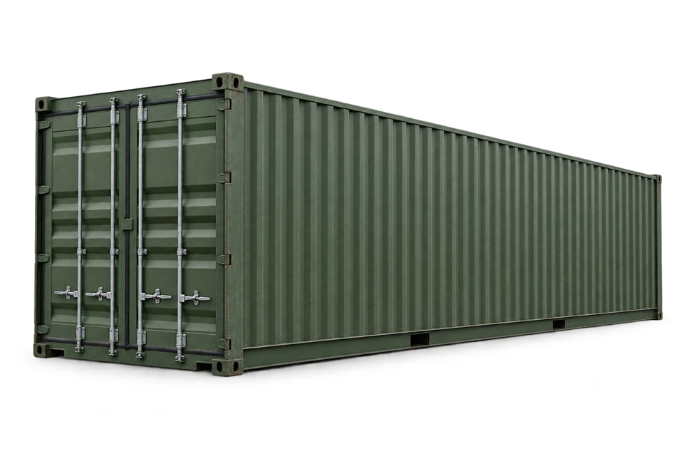 Green 40-foot steel shipping container